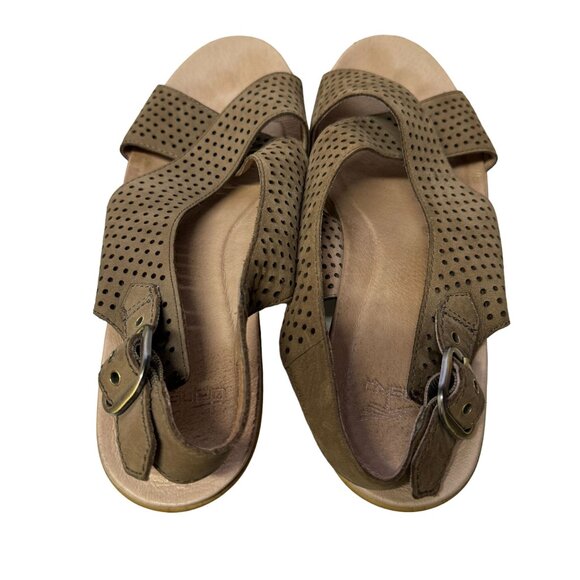 Dansko Jacinda Wedge Sandal Womens EU41 US10.5-11 Brown Perforated Leather Shoes - Picture 9 of 13